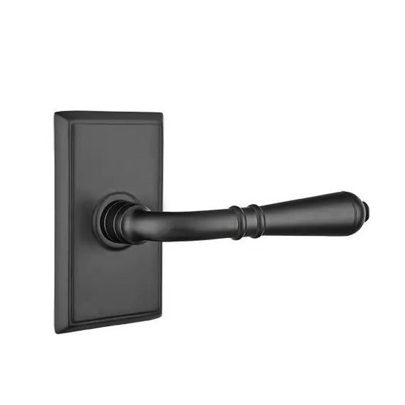 Emtek 8121TUS19RH Turino Lever Right Hand 2-3/8" Backset Passage with Rectangular Rose for 1-1/4" to 2" Door Flat Black Finish