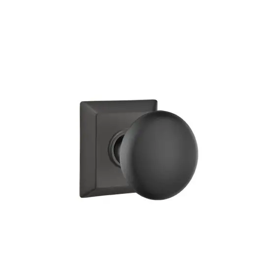 Emtek 8131PUS19 Providence Knob 2-3/8" Backset Passage with Quincy Rose for 1-1/4" to 2" Door Flat Black Finish