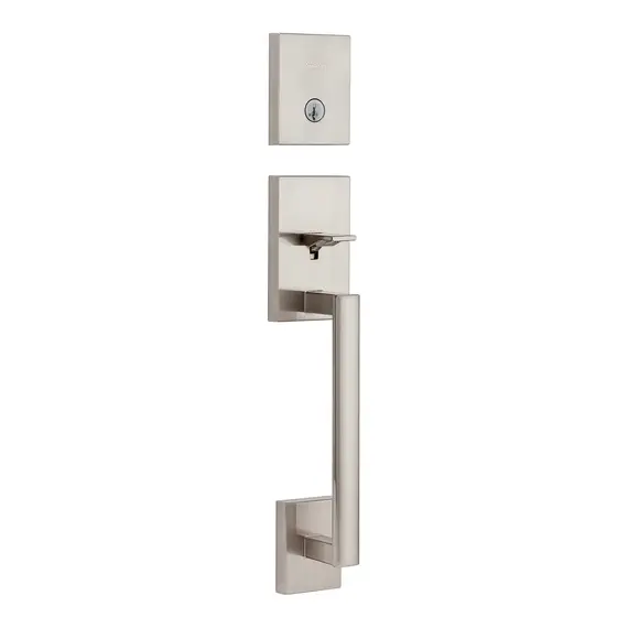 Kwikset 818SCELIP-15S.STRKP Single Cylinder San Clemente Exterior Handleset with SmartKey with 6AL Latch and STRKP Strike Pack which includes Square Corner; Round Corner and 5303 Round Corner Full Lip Strikes Satin Nickel Finish