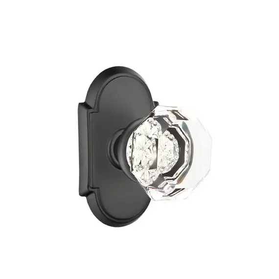 Emtek 8208OTUS19 Old Town Glass Knob 2-3/8" Backset Privacy with # 8 Rose for 1-1/4" to 2" Door Flat Black Finish