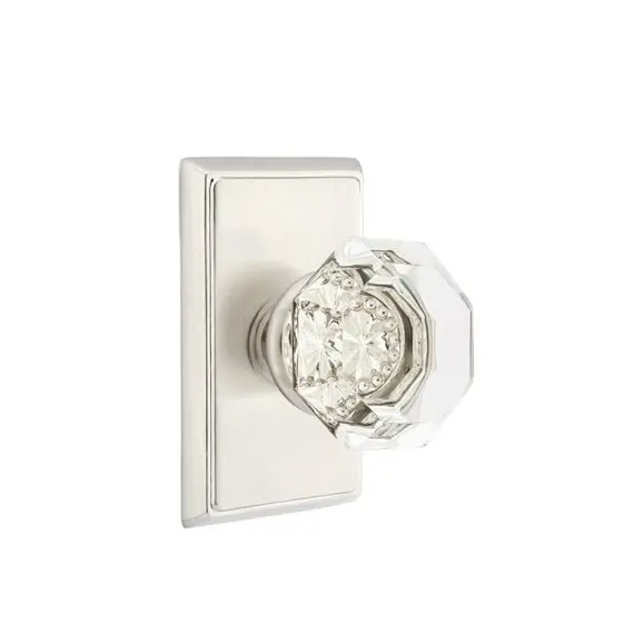 Emtek 8221OTUS15 Old Town Glass Knob 2-3/8" Backset Privacy with Rectangular Rose for 1-1/4" to 2" Door Satin Nickel Finish