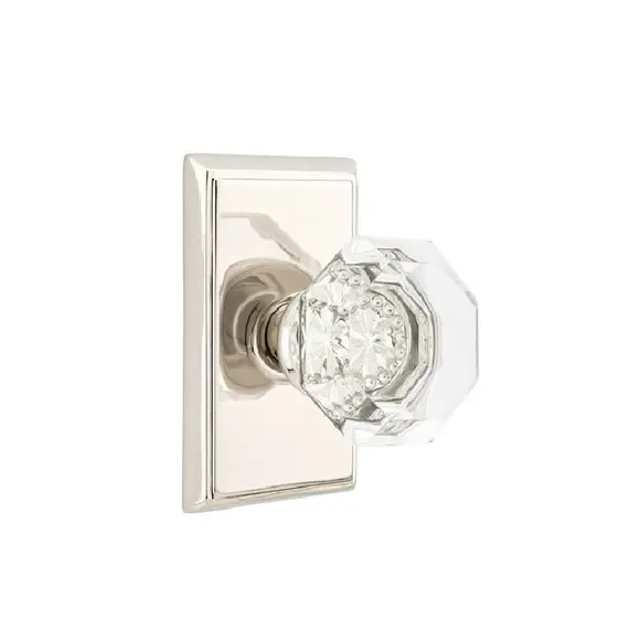 Emtek 8521OTUS14 Old Town Glass Knob Dummy Pair with Rectangular Rose for 1-1/4" to 2" Door Polished Nickel Lifetime Finish