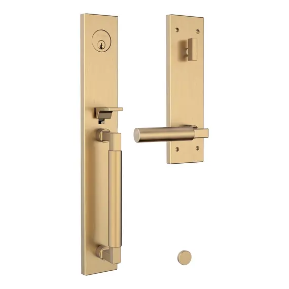 Baldwin 85316044RENT Gramercy Full Escutcheon Tubular Right Hand Single Cylinder Handleset with Lifetime Satin Brass Finish