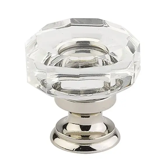 Emtek 86571US14 Lowell 1-3/8" Glass Cabinet Knob Polished Nickel Lifetime Finish