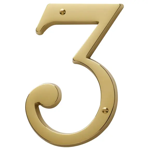 Baldwin 90673003 4-3/4" Carded House Number # 3 Lifetime Brass Finish