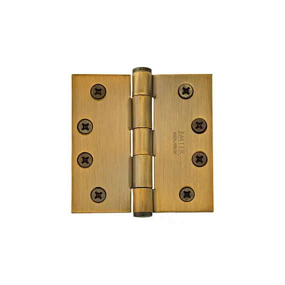 Emtek 91014US7 Pair of 4" x 4" Square Steel Residential Duty Hinges French Antique Brass Finish