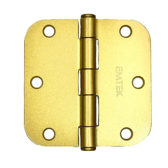 Emtek 91033US4 Pair of 3-1/2" x 3-1/2" 5/8" Radius Steel Residential Duty Hinges Satin Brass Finish