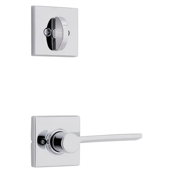 Kwikset 966LRLSQTLH-26.UNIV Left Hand Ladera Lever with Square Rose Interior Single Cylinder Handleset Trim for Both 800 and 687 Series Handlesets Bright Chrome Finish