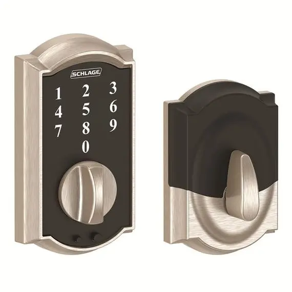 Schlage Residential BE375CAM619 Camelot Keyless Touch Deadbolt with 12287 Latch and 10116 Strike Satin Nickel Finish