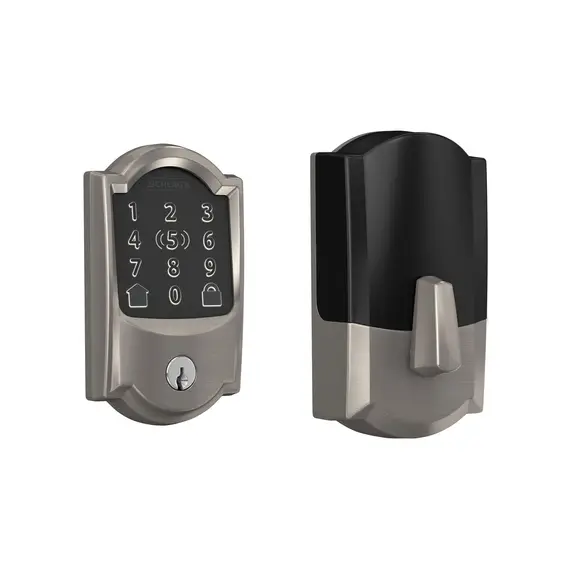 Schlage Residential BE499WBCAM619 Camelot Encode Plus Smart Wifi Deadbolt with 12351 Latch and 10116 Strike Satin Nickel Finish