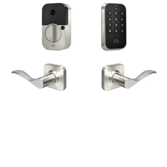 Yale Real Living BYRD410BLENW619 Yale Assure Lock 2 Bundle with Keypad Bluetooth Deadbolt, Norwood Lever Passage, and DoorSense US15 (619) Satin Nickel Finish