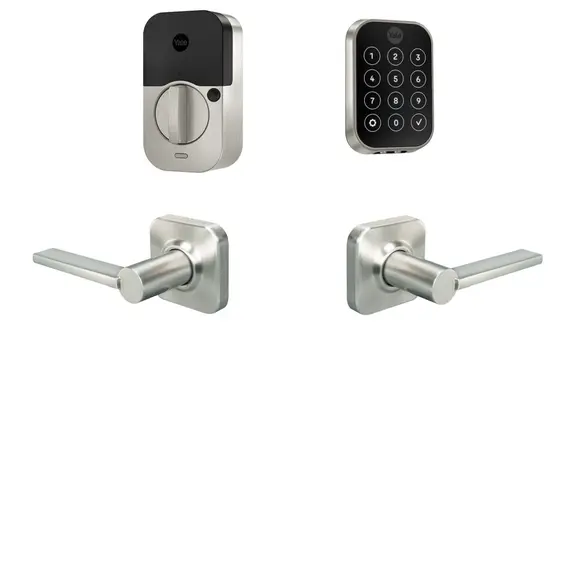 Yale Real Living BYRD450WF1VL619 Yale Assure Lock 2 Bundle with Key Free Touchscreen Wi Fi Deadbolt, Valdosta Lever Passage, and DoorSense US15 (619) Satin Nickel Finish