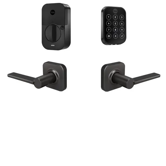 Yale Real Living BYRD450WF1VLBSP Yale Assure Lock 2 Bundle with Key Free Touchscreen Wi Fi Deadbolt, Valdosta Lever Passage, and DoorSense BSP Black Suede Powder Coat Finish