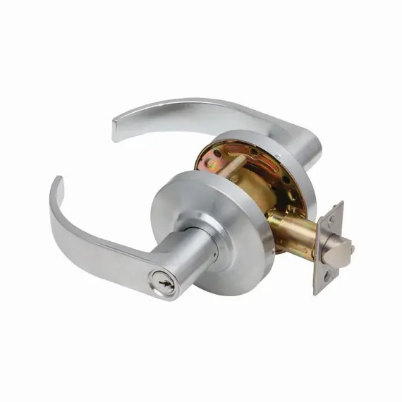 Dexter Commercial C2000CLSTRMC626KDC Storeroom Grade 2 Curved Lever Clutching Cylindrical Lock with C Keyway; 2-3/4" Backset; and ANSI Strike Satin Chrome Finish